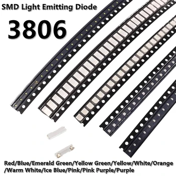 (100 kozarcev) 3806 SMD strani osvetlitev LED rumena/modra/zelena/bela/oranžna/vijola/roza/red light emitting diode žarnice kroglice