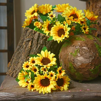 13 Glavo Majhen Šopek Sončnic Umetne Rože Ponaredek Cvet, Ki Živijo Doma Dekoracijo Sončnično Sonce Dekoracijo Cvet