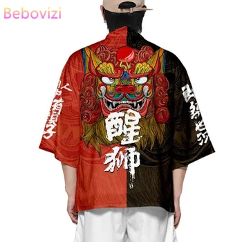 2020 Novo Ins Red Lion Haljo Japonskem Slogu Kimonos Japonski Cosplay Moda Kimono Moški Ženske Pari Obrabe Svoboden Bluzo Vrhovi