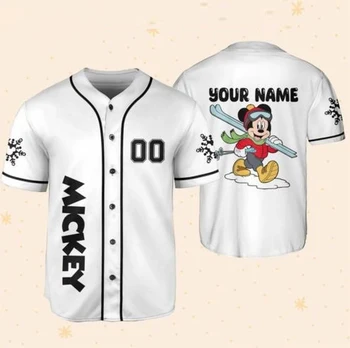 2023 Nove Natisnjeni Krog Vratu Oblačila, Casual Ulica Slog Osebno Disney Baseball Jersey Majica Mickey Mouse Meri Vrh
