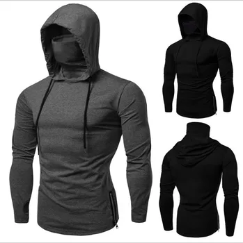 2023 Novih Moških Trdna Črno Siv pulover s kapuco Long Sleeve Hooded Majica za ljudi Športna Fitnes Gym Teče Priložnostne Puloverju Vrhovi