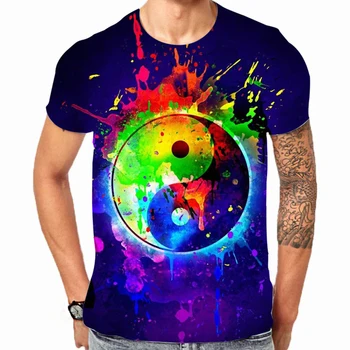 2023 Tai Chi Yin Yang Vzorec 3D Tisk T-shirt Novost Osebnost Smešno Kratka sleeved majica s kratkimi rokavi