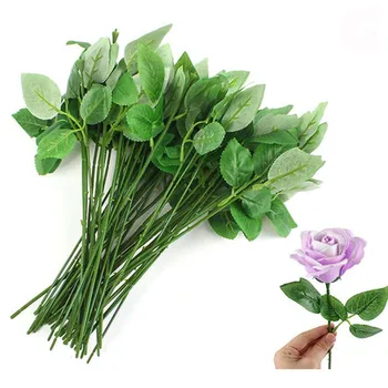 50Pcs Milo Rose Cvet Pole Železne Žice Zelenih Listov Vaze Za Dom Dekor Božič Dekorativne Rože Venci Valentinovo Darilo