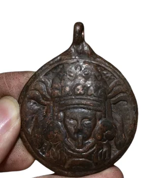 6 CM Stare Tibetanske Bronasto Budizem Mahakala Wrathful Božanstvo Glavo Amulet Obesek