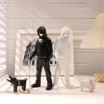 Banksy Dog Walker Skulpture Figurice Smolo Dom Dekoracija Hiše Dekoracije Za Mizo Dodatki, Luksuzne Dnevna Soba Dekoracijo
