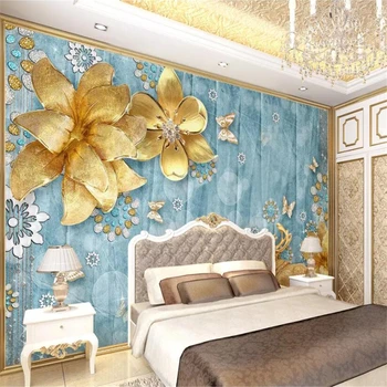 Beibehang de papel parede ozadje po Meri 3d zidana luksuzni zlato, nakit, rože Sredozemlju TV ozadju stene papirja 3d zidana