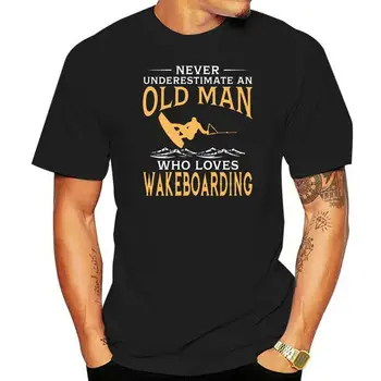 Blagovno Znamko Design Moške Majice Nikoli Ne Podcenjujte Starega Človeka, Ki Ljubi Wakeboarding Kratek Rokav Krog Vratu Bombaž Majica S Kratkimi Rokavi