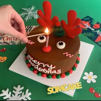 Božič Pečeno Torto Dekoracijo Božič Nosi Božično Zabavo Vesel Volne Elk Rog Nos Majhen Klobuk Torto Zastavo Božič, Srečno Novo Leto