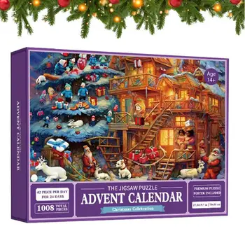 Božični Adventni Koledar 2023 Božični Adventni Koledar 24 Deli 1008 Koščke Sestavljanke, Božič Odštevanje Počitnice Puzzle Za Otroke