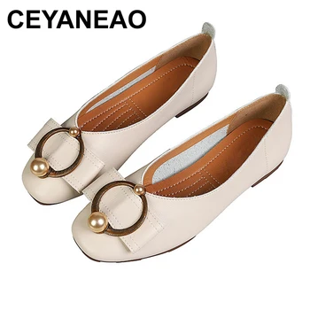 CEYANEAO design ženske ravno petah Kovinsko sponko z pearl čevlji Pu usnje, usnjeni čevlji ženska mehko udobno plus velikost 34 - 43 moccasins OL