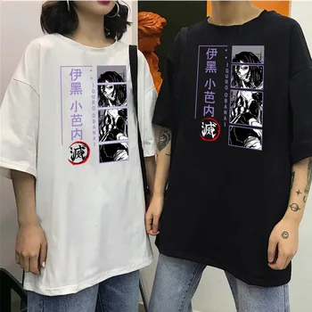 Demon Slayer T-Shirt Iguro Obanai Anime Stilu Natisnjeni T-Shirt Poletje Svoboden Kratek Sleeve Zgornji Del