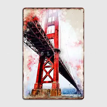 Golden Gate V Akvarel Kovinski Znak Steno Stensko Jama Objave Stenski Dekor Retro Tin Prijavite Plakat