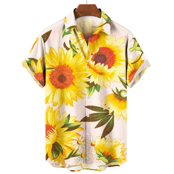 Hawaiian Moške Srajce Sončnično 3d Tisk Majice Za Moške River Moda Kratkimi Rokavi moška Oblačila Svoboden Prevelik Vrhovi Majica