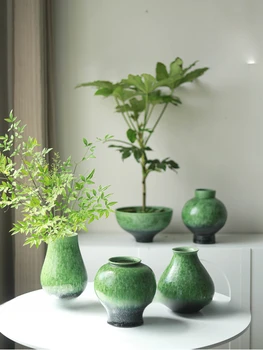 Izdelek se lahko meri.Kitajski Zen Ustvarjalne Srednjeveške Keramične Vaze, Cvetlični Aranžma, Zeleni Čaj Soba, Dnevni