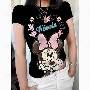 Kawaii Mickey Mouse Natisniti T-majice, Vrhovi za Ženske Gospa Poletje starši-otrok, T-majice Priložnostne O-vratu zatesnjena Disney T-majice