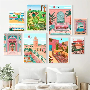 Maroko Marakešu, India Gate Potovanja Mesto Plakat Krajine Platno Stensko Slikarstvo Umetnost za Dnevna Soba Dekoracijo Doma Dekor Sliko