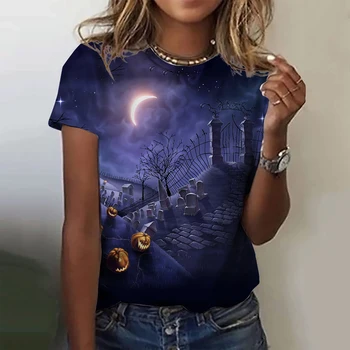 Moda za Ženske T-shirt z Halloween Bat Zbirka Grafični 3D Tiskanih Kratek Rokav Poletje prevelik Poliestrskih Vlaken Oblačila
