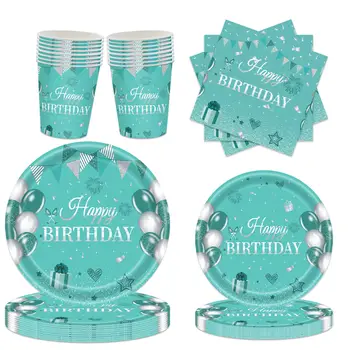 Modro Zeleno Baloni Za Enkratno Uporabo Prtom Bleščeč Diamant, Krožniki, Skodelice Plenice Princesa Dekleta Happy Birthday Party Supplies