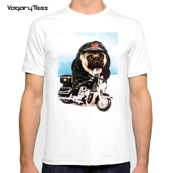 Moške Poletne Motocikla, Pug Dog Biker T-Shirt Harajuku Pogon Klasičen Motocikel Priložnostne Ulične Vrhovi hip hop Fant Tees