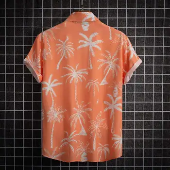 Moški Resort Nositi Majico Tropske Počitnice Slog moška Majica z Digitalno Kokosovo Drevo Print Single-zapenjanje River za Plažo