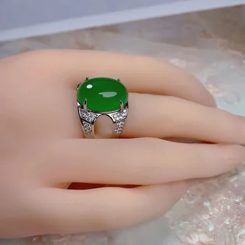 Naravni Green Jade Obroči Za Moške Čar Jadeit 925 Srebro Luksuzni Poročni Prstan Fine Jewelries Darila Za Boyfriends Brezplačna Dostava