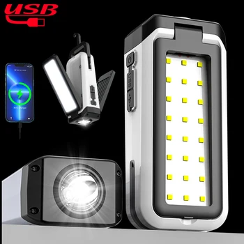 Nove Super Svetla Zložljive LED Svetilka USB Polnilne Kampiranje Luč Kavelj COB Delo Svetlobe, Nepremočljiva Moč Banke Popravila Baklo