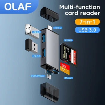 Olaf 7 v 1 High-speed USB 3.0 Bralnik Kartic USB Za Tip C 3.1 SD TF Pomnilnik Cardreader Adapter Za Mobilni Telefoni, tablični računalniki Računalniki