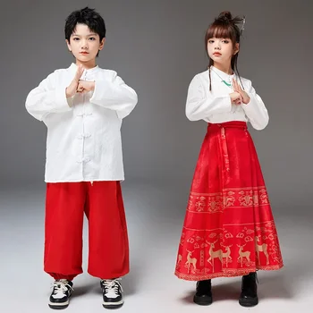Otroci Kitajski Slog Uspešnosti Obleke, Fantje Dekleta Klasični Ples Zbor Fazi Kažejo Kostum Določa Konj Obraz Krilo Hanfu Oblačila