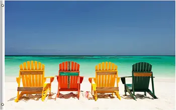 Poletje Eksotične Tropske Pisani Stoli na Plaži, Morje, Ocean Narave 3 X 5 Ft Zastavo na Prostem, v Zaprtih prostorih Doma Dekor