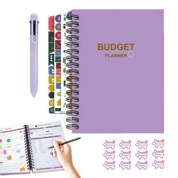 Proračun Načrtovalec Prenosni Spirala Oblikovanje Proračuna Načrtovalec Knjigi Proračuna Prenosnik Z Srčkan Prašiča, Sponke Za Papir In 6 Barvni Svinčniki S Kroglico