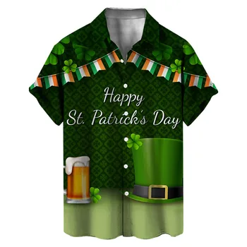 River-Neck Majica St-Patrick-Dan Detelja Bluze Irska-Nacionalni Dan Majice Kratek Rokav Vrhovi Moških Zelena Irska-Festival Srajca 