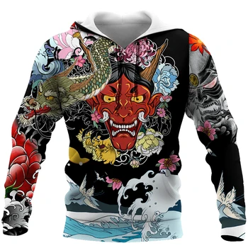 Samurai Oni Masko Tatoo 3D Vsem Natisnjeno Moški pulover s kapuco & Unisex Majica Zip Kapuco Priložnostne Ulične Tek Oblačila