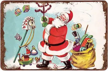 Santa Claus Igrače Božič Letnik Tin Prijavite Božič Kovinski Znak Stenski Dekor za Dom, Pisarno Spalnica, Dnevna Soba Kava Bar