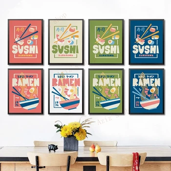 Suši Ramen Poster Tiskanje Japonska Kuhinja Za Sladokusce Platno Slikarstvo Stenske Slike Sredine Stoletja Natisne Sodobno Jedilnico Soba Dekor