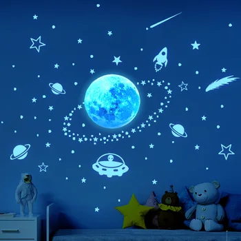 Svetlobna Luna Zvezde Stenske Nalepke, Svetleči v temi 3D Mehurček Pika Star za Dom Otroci Soba, Strop Dekor Fluorescentna Stenske Nalepke