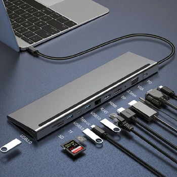 USB Tip C Razširitveno Postajo 12 in1 Zvezdišče USB 3.1 za Prenosnik Rj45 PD100W Hitro Polnjenje Hub