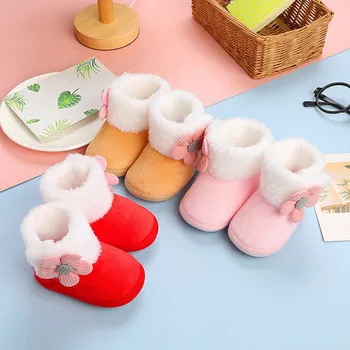 Za malčke Baby Dekle Čevlji Zimski Sneg Škornji 3D Cvet Okrašena Čevlji Toplo Prvi Walker Jasle Čevlji Baby Predmeti, Dodatki