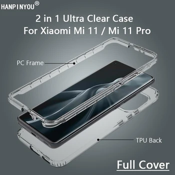 Za Xiaomi Mi 11 / Pro Polno Zajetje Pregleden Telefon Primeru Težko PC Okvir + Mehki Silikon TPU Nazaj Screen Protector Lupini